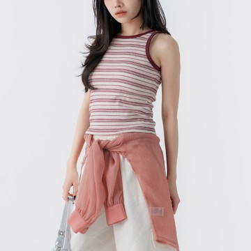 QUEENSHOP_S 女裝 配色條紋造型削肩背心 四色售 現+預 【01150475】