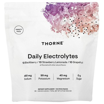 Thorne, Daily Electrolytes, Variety Pack, 30 Stick Packs, 0.16 oz (4.45 g) Each