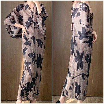 【巴黎精品】現貨+預購 三宅風皺褶衣服洋裝-五分袖摺衣壓褶寬鬆高腰印花連身裙折衣女裙子a1jq92