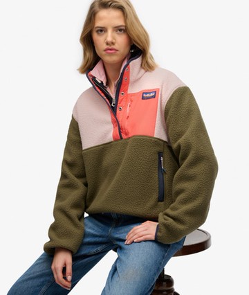Superdry Women's Colour Block Fleece Pullover Green Size: 10