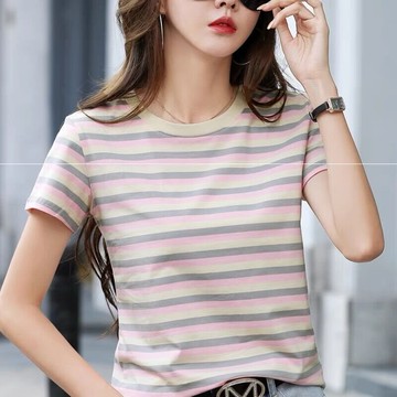 。100棉純棉短袖t恤女新款短袖女衣服韓版女學生寬松夏季短款