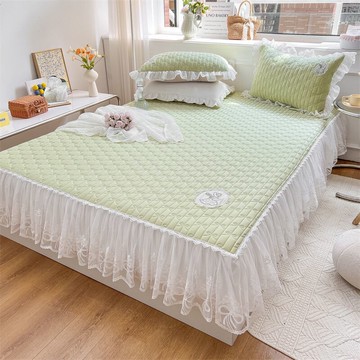 泰國乳膠涼席床裙三件套可折疊機洗冰絲席夏季空調席蕾絲床罩防滑