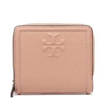 【TORY BURCH】素面皮革短夾-粉紅