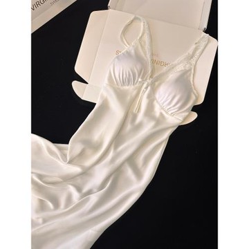 法式吊帶睡裙冰絲綢睡衣女款夏季2025新款高級感純欲風性感帶胸墊