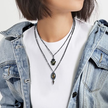 法蒂瑪之手與謎樣之眼墜鏈 - 夜光黑色