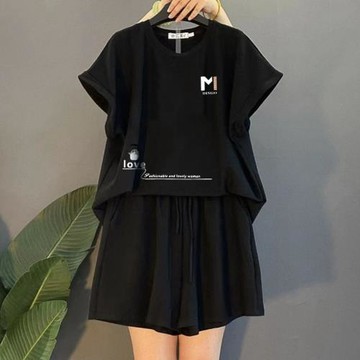 大碼女裝胖MM時尚減齡休閑運動服套裝女士2024夏季新款跑步兩件套
