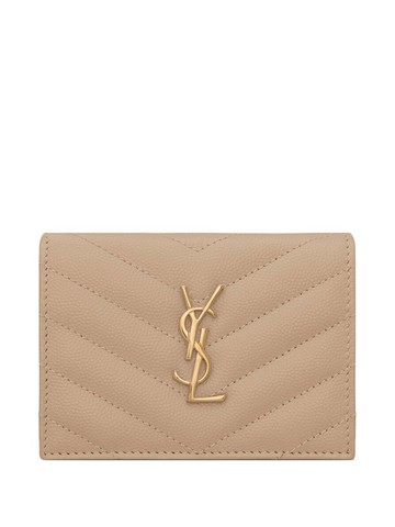 Saint Laurent - chevron-stitch credit card holder - women - Leather - One Size - Neutrals