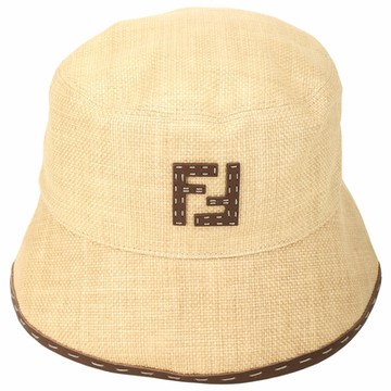 FENDI 芬迪 Roma 雙F羊皮補丁草編感漁夫帽(駝色)