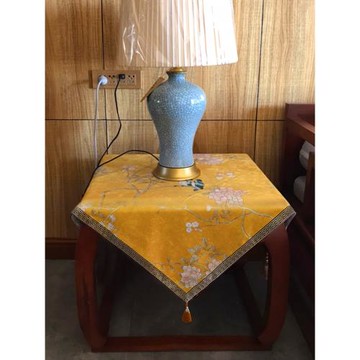 中式花鳥桌布方形冰箱蓋布床頭柜蓋布奢華布藝餐桌布臺布梳妝臺罩