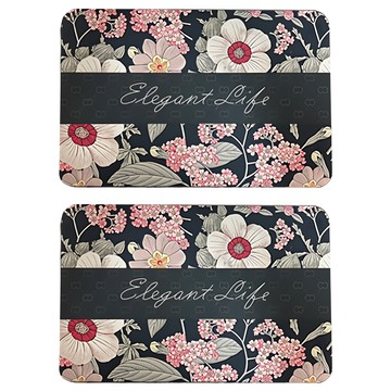 超吸水珪藻土軟地墊2件組 2350g 典雅花朵 10秒速乾浴室吸水墊  1組  38 x 58cm(±5%)