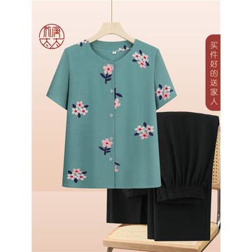 棉綢老年人短袖襯衫上衣透氣夏裝