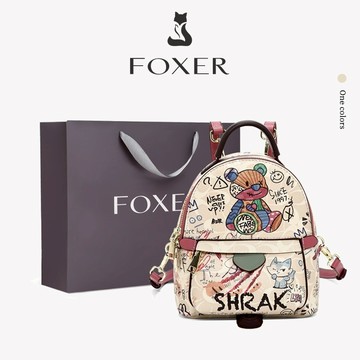 FOXER 女式塗鴉圖案雙肩包圓形單肩包學生旅行迷你雙肩包