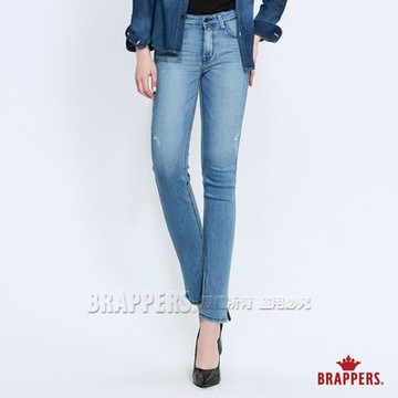BRAPPERS 女款 新美腳 Royal 系列-中低腰彈性割破細直筒褲-淺藍