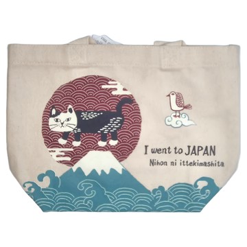 kUSUgURU JAPAN 日本眼鏡貓 手提包 JAPAN X KUSUGURU日本限定觀光主題系列 帆布手拿午餐袋  29 x 21 x 11cm  富士山 & Matilda 白色 + 紅色 + 藍色  1個