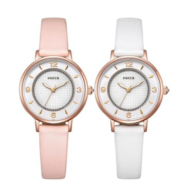 CITIZEN 星辰 Wicca 聖誕節推薦款 千鳥格紋米蘭帶太陽能錶 附贈白色皮革錶帶-女錶(KP3-465-16)28.1mm