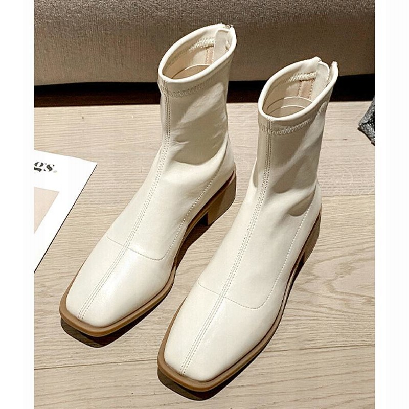 春ブーツ 4cmヒール シューズ 靴 韓国 ファッション バックZIP