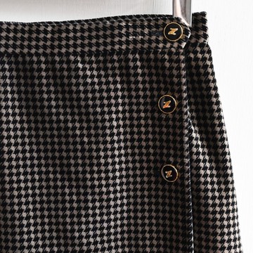 【蛋植物古著】日本製千鳥格紋天鵝絨高腰古著長裙