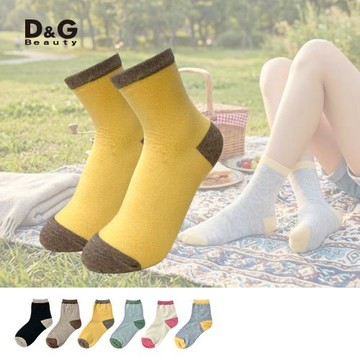 【D&G BEAUTY】撞色女襪-淡黃色 D577 透氣 純棉 短襪