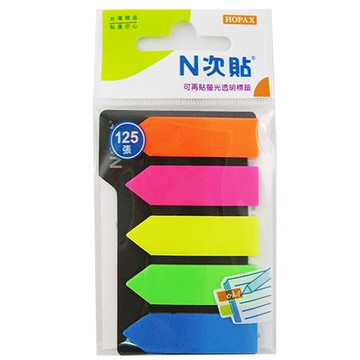 N次貼透明螢光標籤/66503/12x42mm/5色/125張/包