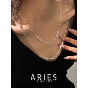 以色列輕奢設計925純銀項鏈手工編織長款雙層疊戴歐美氣質毛衣鏈