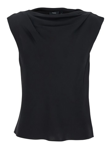 Theory Black Crewneck Top With Ruched Details On The Front In Silk Woman