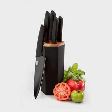 《Taylors Eye Witness》Manhattan刀座+刀具5件-黑-- 廚具刀具組 主廚刀 麵包刀 切肉刀 多用刀 削皮刀 刀座