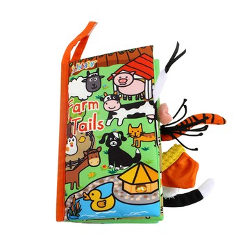 JoyNa - 寶寶布書 英文啟蒙動物尾巴觸覺學習書-新農場尾巴 (21*11cm)