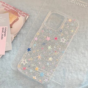 台灣出貨❤韓系ins閃粉彩色星星適用蘋果17pro max手機殼16iphone15透11