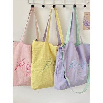 5743 夏季奶油風帆布包女2025新款韓版大容量托特包刺繡百搭單肩