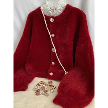 2026年爆款新年韓版上衣超好看加厚紅色毛衣女秋冬季外穿針織開衫