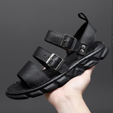 夏季男士大碼休閑運動涼鞋46外穿防滑真皮拖鞋47軟底潮流沙灘鞋48