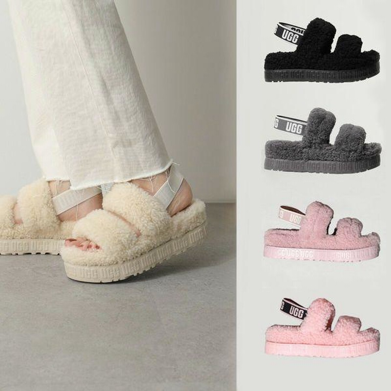 アグ UGG ファー モコモコ 厚底サンダル - サンダル