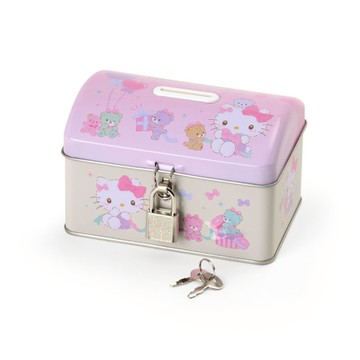 asdfkitty*KITTY泰迪熊氣球 鐵製存錢筒 撲滿 儲金箱-附鎖-日本正版商品