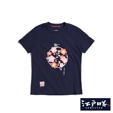江戶勝 女裝 經典花與鳥短袖T恤-丈青色