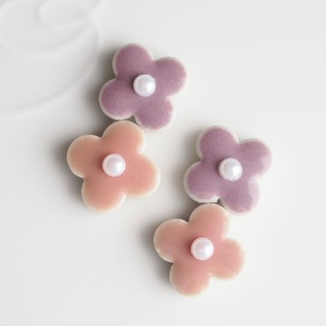 薰衣草紫 × 粉紅 花朵造型耳環/耳夾 美濃燒 傳統工藝品