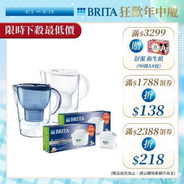 【BRITA官方】[共1壺7芯] Marella 馬利拉濾水壺3.5L(藍/白)+MxPro 全效型濾芯x1 去水垢濾芯x6