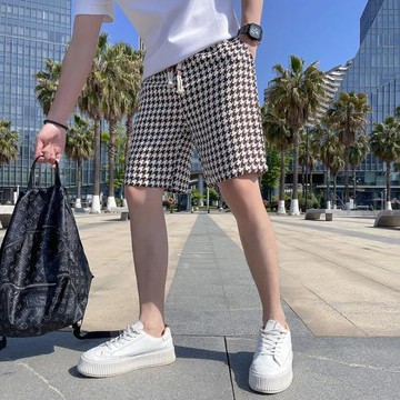 千鳥格五分短褲男款夏季潮牌直筒運動褲2024新款潮流男士休閑褲子