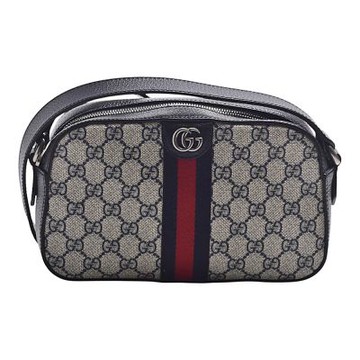 GUCCI  經典Ophidia GG Supreme帆布藍紅織帶相機肩背/斜背包(深藍色/米色)