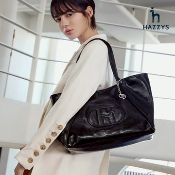 【HAZZYS】女款黑色光面質感皮質設計氣質時尚精緻百搭手提肩背包 YSUAE528