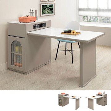 Boden-艾絲翠岩板伸縮中島型餐桌櫃/多功能收納餐桌置物櫃組合-附電器專用插座(寬130~170公分)-170x80x91cm