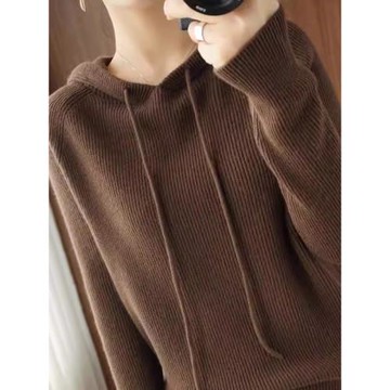 正品哥家新款2025秋冬寬松休閑連帽羊絨針織衫套頭毛衣帶帽上衣女