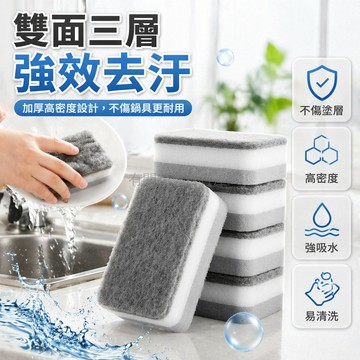 台灣出貨✨ 加厚不傷鍋海綿擦 不沾鍋專用洗碗刷 廚房強力吸水清潔海綿 兩面三層設計 家用洗滌海綿 耐用去汙洗碗布