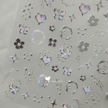 💗台灣出貨💗高階燙金銀蝴蝶花朵新款愛心夢境美甲貼紙星月金屬星芒甜酷指甲店長推薦