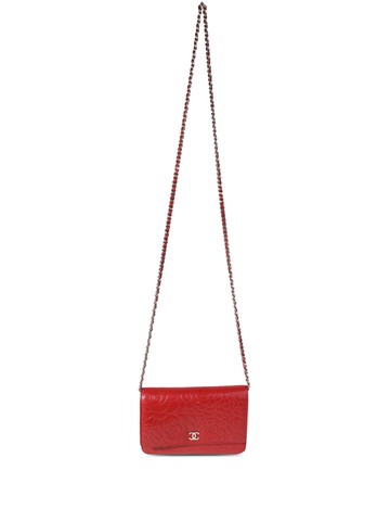 CHANEL Pre-Owned - 2011 Camellia Embossed Wallet on Chain - unisex - Leather - One Size - RED