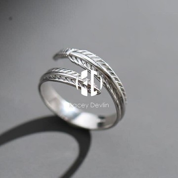 s925銀戒指男羽毛指環個性食指戒手指裝飾尾戒【聚物優品】