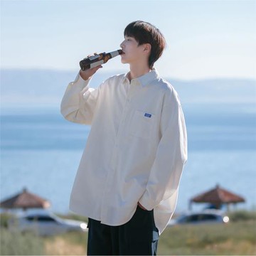 痞帥高級墜感長袖襯衫男春秋薄款打底衫寸衣春季日系白色防曬衣服