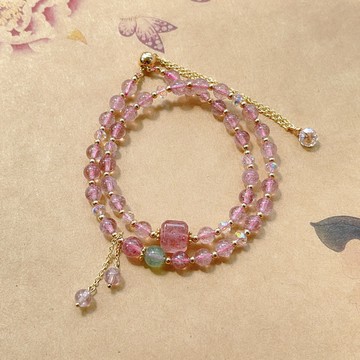 水晶手鍊 手串 新中式草莓晶雙圈手鏈女精致風輕奢方糖手串小眾閨蜜禮物