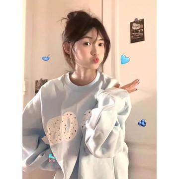 臺灣/✨純棉衛衣 衛衣女 圓領爆款甜美圓領衛衣女2024秋冬款加絨加厚無帽韓系小個子學院風上衣