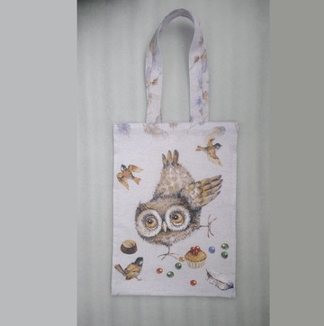 堅固的可重複使用手提袋，環保，棉帆佈軟袋，帶貓頭鷹