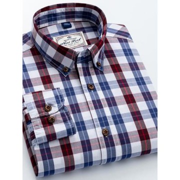 三順男式春秋新款純棉碳素格紋休閑襯衫潮流格紋青年長袖襯衣潮流